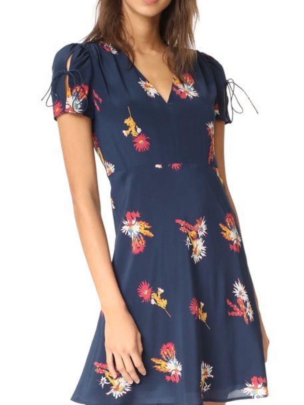 Madewell Navy Floral V-Neck Mini Dress